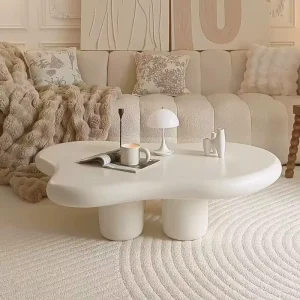 Cloud Shaped Coffee Table Cream Style Minimalist Modern Special Shaped Low Table for Small Living Room