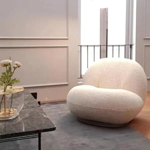 Cloud Single Chair Boucle Fabric Rotatable Base Modern Minimalist Cream Apartment Hotel Villa Leisure Sofa Furniture