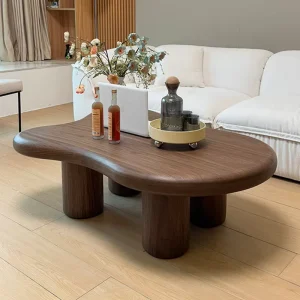 Cloud shaped Solid Wood Multilayer Board Coffee Table Living Room Minimalist Uniquely Shaped Vintage Walnut toned Retro Style