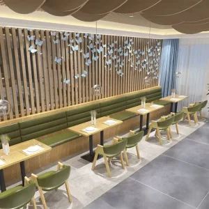 Coffee Shop Design Ideas Double Side Booth Seating Sofa Pizza Fast Food Table and Chairs Restaurant Wood Hookah Table Chair Set