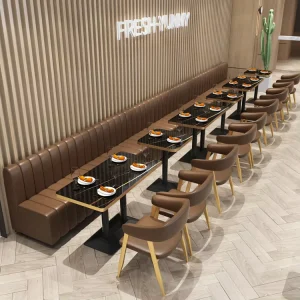 Coffee Shop Fast Food Cafe Leather Bench Sofa Furniture Booth Banquette Seating Dining Table and Chair Set for Restaurant