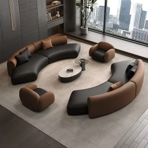 Coffee Shop Office Leisure Sofa Chair Small Table Combination with Leather Cover Modern Design for Living Room Commercial Use