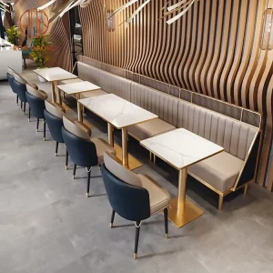Coffee Shop square Fast Food Commercial Cafe Marble Restaurant Sofa Bench Furniture Table Top and Chairs Booth Seating Set