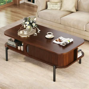 Coffee Table 39.4″ Modern Coffee Tables for Living Room with Storage Open Shelf