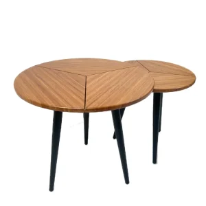 Coffee Table Bamboo Table Set of 2 Modern Round Nesting Side Tables for Living Room