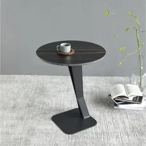 Coffee Table Italian Style Rounded Sintered Stone Slab Metal Frame End Table for Living Room Balcony Sofa Corner
