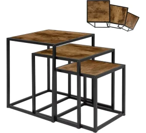 Coffee Table Nesting Set Three Stacking Tea Table Living Room Bedroom End Table with Iron Frame