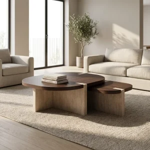 Coffee Table Set 2 in 1 MDF Tabletop MDF Pedestal Base Minimalist Center Table for Living Room