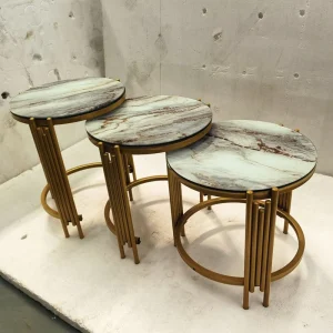 Coffee Table Three Piece Set with Marble Pattern Nordic Design Metal Frame Large Small Tea Tables Storage Space Disassembly