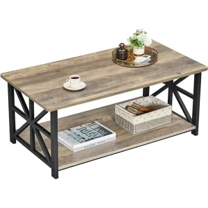 Coffee Table for Living Room Center Nesting Tables Wooden Top Metal Frame 2 Tier