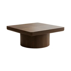 Coffee Table for Living Room Modern Cylindrical Base 34.6” Square Thickened Tabletop Easy Assembly Walnut Colour