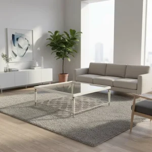 Coffee Table with Square Solid Wood Base Hammered Metal Inlay Modern Design Adjustable for Living Room or Tea Room