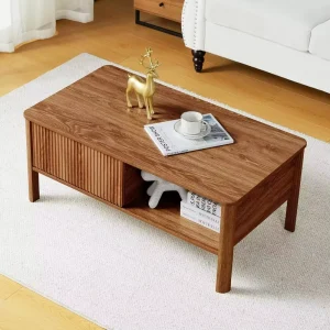 Coffee Table with Storage Coffee Tables for Living Room Farmhouse Fluted Coffee Table with Large Storage Shelf