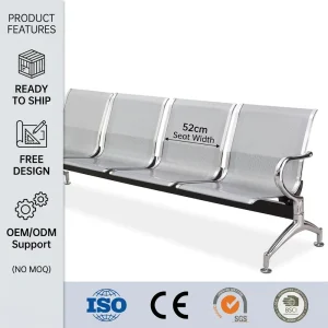 Cold Rolled Steel 4 Seat Airport Waiting Chair Perforated Back Chrome Armrest Hospital Lobby Gang Seating Manufacturer