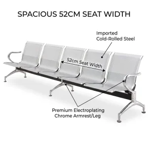 Cold Rolled Steel 5 Seat Airport Waiting Chair Perforated Back Chrome Armrest Hospital Lobby Gang Seating Manufacturer