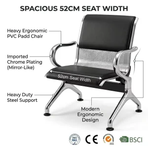 Cold Rolled Steel Chrome Waiting Chair 1 Seat PVC Cushion Perforated Panel Hospital Clinic Beam Chair Public Area
