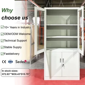 Cold Rolled Steel Filing Cabinet Upper Glass Doors Lockable Metal Office Cupboard Storage Cabinet with Shelves