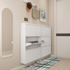 Cold Rolled Steel Shoe Cabinet Metal Shoe Organizer Flip Door Shoe Storage for Entryway Hallway Apartment