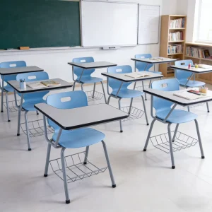 College School Desk Chair Set with Armrest Writing Pad Ergonomic Plastic Classroom Furniture