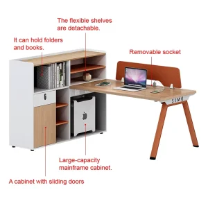 Color Block Office Desk with Baffle and Storage High Cabinet Creative Steel Frame Leg Staff Workstation
