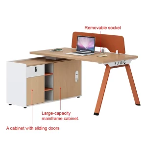 Color Block Office Staff Desk with Baffle Creative Steel Frame Leg Side Cabinet Staff Desk Workstation