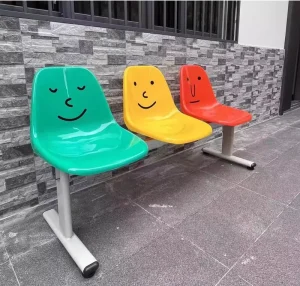 Colorful Cartoon Face Plastic Waiting Chair with Metal Frame for Indoor Outdoor Public Area Shop and Mall Use