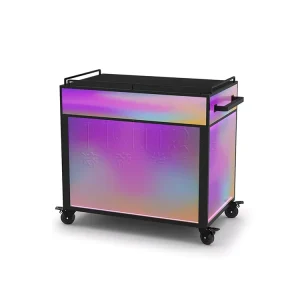 Colorful LED Light Rolling Service Trolley Cabinet with Drawer and Lockable Door for Hotel