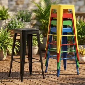Colorful Metal Bar Stool Counter Height Industrial Stool for Home Kitchen Bar Bistro Cafe Bar Chairs