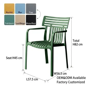 Colorful Ventilated Weather Resistant Outdoor Slatted PP Arm Chair Stackable Garden Patio Backyard Plastic Outdoor Dining Chair