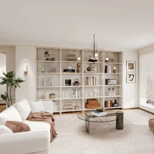 Combined Bookshelf and Storage Shelf for Home Use, Full-wall Design, Living Room Style, Multi-tier Storage Cabinet