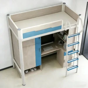Combined Elevated Bed with Bed on Top and Desk Underneath Single Bed for Staff Dormitories and College Student Apartments