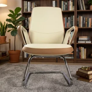 Comfort Dual Color Leather Waiting Chair Polished Metal Cantilever Frame Fixed Guest Chair for Office Lobby Reception Area