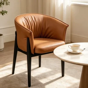 Comfortable Contemporary Executive Leather Chair Solid Wooden Frame Armrest Cushion Seat for Home Office Reception Room Hotel