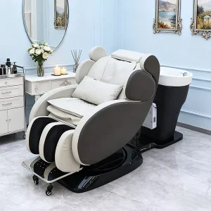 Comfortable Electric Shampoo Chair Adjustable PU Leather Massage Shampoo Table Commercial Salon Use Barbershop & Salon Equipment