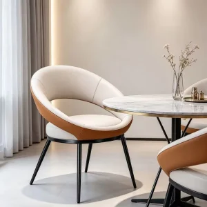 Comfortable Ergonomic Contemporary Executive Leather Chair with Metal and Wood Base for Home Office Reception Room Meeting Zone