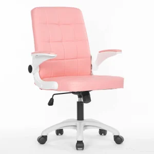 Comfortable Ergonomic Swivel Study Chair for Students Pink Computer Office Chair Leather with Wheels
