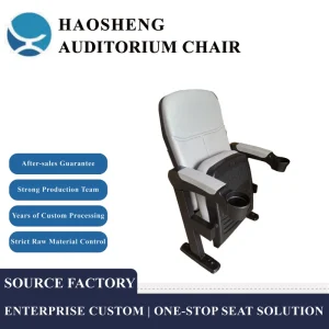 Comfortable Fabric Theater Seating Chair Built in Cup Holder Mobile Armrest Steel Frame Modern Design High Density Sponge
