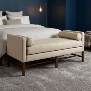 Comfortable Fabric Upholstered Bench Modern Minimalist Design with Rolled Pillows End of Bed Bench for Home Hotel Lounge