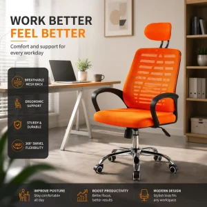 Comfortable High Back Desk Chair with Lumbar Support Armrests and Smooth Mobility for Office Use