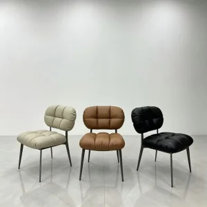 Comfortable Leather Dining Chair with Bread Shaped Cushion Modern Minimalist Design for Home & Commercial Use Steel Frame
