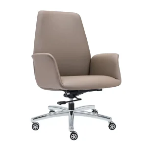 Comfortable Long Lasting Arched Mid Back Leather Modern Minimalist Swivel Rolling Conference Staff Computer Lunch Office Chair