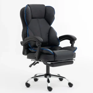 Comfortable Lumbar Support Executive Chair with Footrest Black PVC Leather Ergonomic Computer Chair for Office