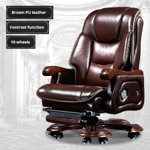 Comfortable Reclining Executive Office Chair for Boss CEO Modern Genuine Leather Adjustable Headrest Reclining Office Furniture