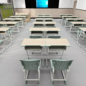 Comfortable Student Desk and Chair Set Primary School Furniture Steel Wood Modern Design Height Adjustable