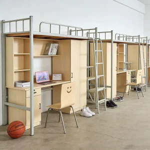 Comfortable Student Dormitory Double Layer Bed with Desk Below