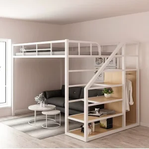 Commercial 1.2mm Thicker Tube Steel Loft Bed with Stairs Strong Weight Capacity Adult Dormitory Apartment Metal Bed