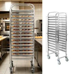 Commercial 16 Tier Mobile GN Pan Holding Trolley Food Grade Stainless Steel Tray Rack for Hotel Buffet Banquet Catering Service