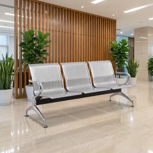 Commercial 3 Person Waiting Chair Cold Rolled Steel Perforated Back Chrome Frame Hospital Clinic Transit Hub Seating Supply