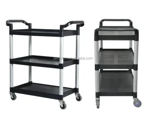 Commercial 3-Tier Plastic PP Material LFGB Certified 30-50kg Capacity Serving Trolley Hand Cart for Hotels Restaurants Food