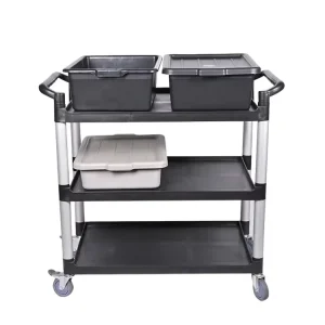 Commercial 3 Tier Plastic Serving Trolley PP Material Hand Cart for Hotels & Restaurants Food Serving Kitchen Equipment